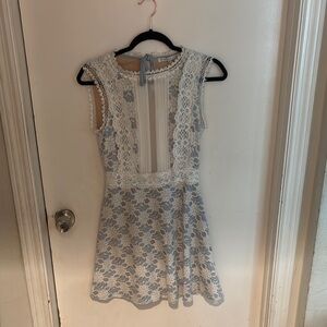 Elegant Lace Kids Dress in Blue and White